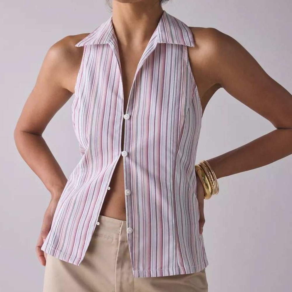 NWT Urban Outfitters Party‎ Girl Pink Striped Button Down Sleeveless Top XXS
